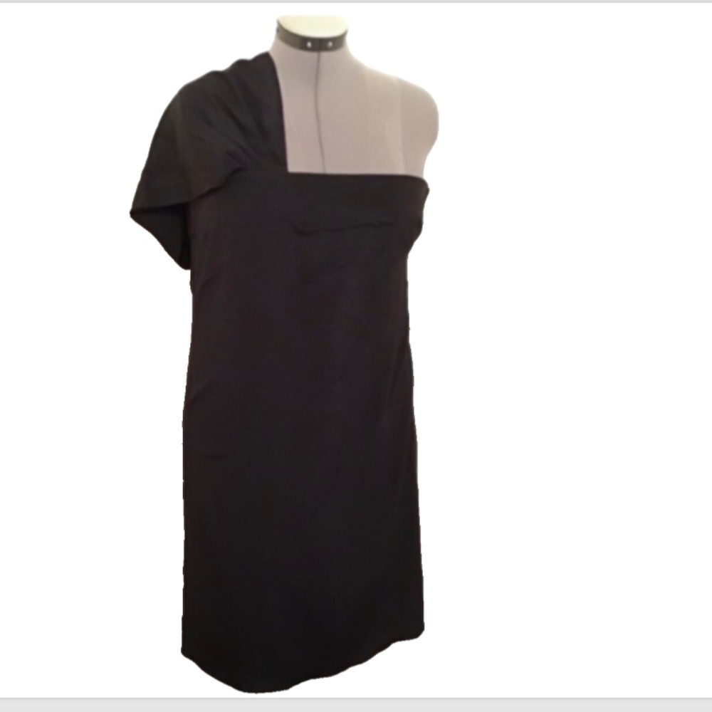 NWT Emporio Armani Authentic One Shoulder Short Black Dress Size EU48/US12